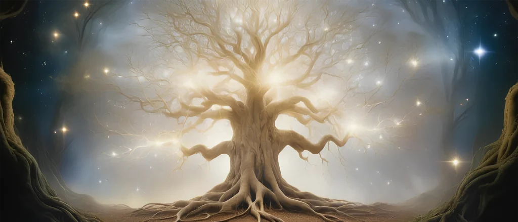 a tree of light branching out showing its paths that it connects to